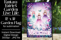 Fairy Garden Flag, Sublimation Fantasy Garden Flag Design 7b Product Image 1