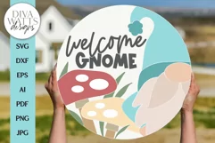 Welcome Gnome SVG | Garden Gnome and Mushrooms Door Hanger Product Image 1