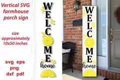 Welcome Home Vertical farmhouse porch sign with lemon fruits, SVG layered design for summer, season home decoration.  
