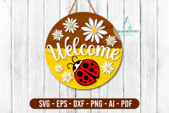 Welcome Lady Bug Summer Round Sign Laser Cut SVG Template Product Image 1