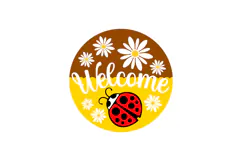 Welcome Lady Bug Summer Round Sign Laser Cut SVG Template Product Image 2
