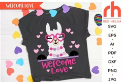 welcome love svg, valentine hanger svg, welcome sign svg, llama glasses svg, seasonal door svg, round hanging sign svg, laser cut file, layered sign svg, porch sign svg, llama hearts svg, valentines day svg, valentine circle svg, valentines shirt svg