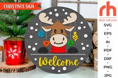welcome sign svg, merry christmoose svg, moose silhouette, moose baubles svg, christmas circle sign svg, xmas door sign svg, seasonal hanger svg, round hanging sign svg, laser cut file, layered xmas sign, elk sign svg, woodland christmas sign
