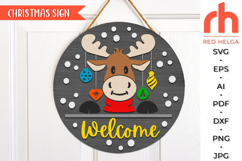 welcome sign svg, merry christmoose svg, moose silhouette, moose baubles svg, christmas circle sign svg, xmas door sign svg, seasonal hanger svg, round hanging sign svg, laser cut file, layered xmas sign, elk sign svg, woodland christmas sign