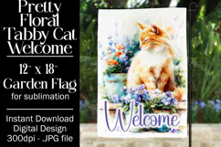 Tabby Cat Garden Flag, Floral Welcome Garden Flag Design 1 Product Image 1