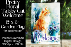 Tabby Cat Garden Flag, Floral Welcome Garden Flag Design 3 Product Image 1
