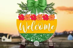 Welcome SVG Tropical Door Hanger svg Hibiscus Sign svg Product Image 1