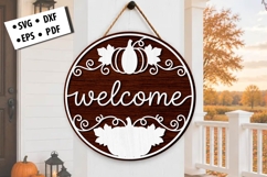 Welcome Pumpkin Vine Fall Round Door Hanger SVG Design Art Product Image 1