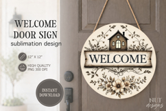 Rustic Welcome Round Door Sign sublimation welcome sign Product Image 1
