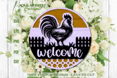 Welcome Rooster Farm Round Sign Laser Cut SVG Product Image 1