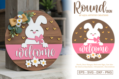 Welcome Easter Bunny Round Porch Sign Laser Cut SVG Product Image 1