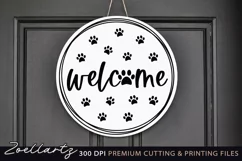 Dog Round Sign SVG Welcome Home Sign with Paw Prints SVG Product Image 1