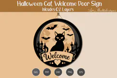 Halloween Cat Welcome Door Hanger SVG Product Image 3