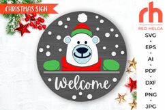 welcome bear sign svg, peeping bear hanger svg, welcome xmas sign svg, polar bear svg, christmas circle svg, winter door sign svg, winter hanger svg, round hanging sign svg, laser cut file, layered xmas sign svg, seasonal porch sign svg, holiday sign svg