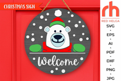 welcome bear sign svg, peeping bear hanger svg, welcome xmas sign svg, polar bear svg, christmas circle svg, winter door sign svg, winter hanger svg, round hanging sign svg, laser cut file, layered xmas sign svg, seasonal porch sign svg, holiday sign svg