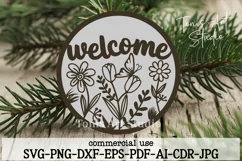 Floral Welcome Sign SVG | Laser Cut Door Hanger | Glowforge Product Image 1