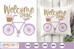 Welcome Spring bicycle SVG on a pillow