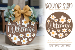 Flowers Welcome Round Porch Sign Laser Cut SVG Outdoor Sign Product Image 1