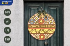 Welcome to Our Home with Colorful Flowers Round Door Sign Product Image 1