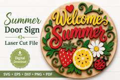Welcome Summer Sign - SVG Laser Door Hanger Cut Files Product Image 1