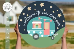 Welcome To Our Camper SVG Camping Door Hanger Design Vintage Product Image 1