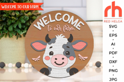welcome to our farm, cute cow svg, farm door sign, farmhouse hanger, laser cut file, layered sign svg, baby cow sign svg, welcome sign svg, ranch sign svg, western sign svg, diy wood sign, countryside sign svg, highland cow svg, rustic farmhouse