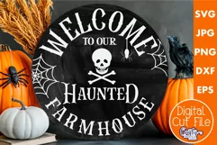 Farmhouse Halloween Round Sign, Welcome To Our Haunted House Product Image 1