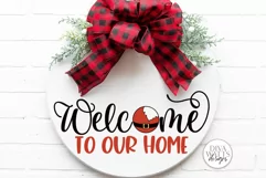 Welcome To Our Home Santa SVG | Christmas Round Sign Design Product Image 1