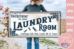 Vintage Farmhouse Home Sign | Welcome To Our Laundry Svg Product Image 1
