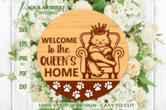 Welcome to the Queen&#039;s Home Cat Round Welcome Door Sign Product Image 1