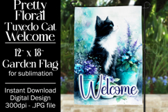 Tuxedo Cat Garden Flag, Floral Welcome Garden Flag Design 1 Product Image 1