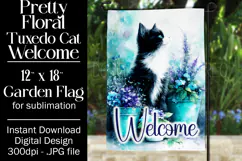 Tuxedo Cat Garden Flag, Floral Welcome Garden Flag Design 1 Product Image 1