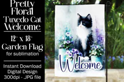 Tuxedo Cat Garden Flag, Floral Welcome Garden Flag Design 2 Product Image 1