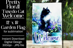 Tuxedo Cat Garden Flag, Floral Welcome Garden Flag Design 3 Product Image 1
