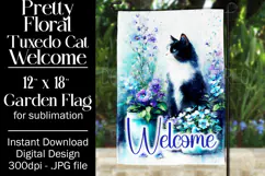 Tuxedo Cat Garden Flag, Floral Welcome Garden Flag Design 4 Product Image 1