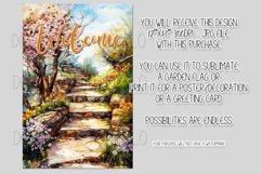 Welcome Garden Flag Sublimation Design, Spring Stone Walkway Product Image 2