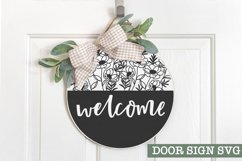 Welcome With Florals Round Sign - Door Sign SVG Product Image 1