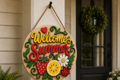 Summer Door Hanger SVG | Laser Cut Round Porch Sign Bundle Product Image 5