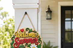 Summer Door Hanger SVG | Laser Cut Round Porch Sign Bundle Product Image 11