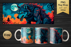  Werewolf 11oz Mug Wrap. Halloween Sublimation Design for gothic art fans, and crafters who want to add a touch of mystery and wild energy to their mug creations.