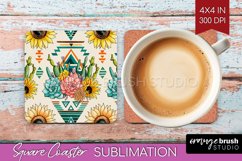 Boho Western Square Coaster - Country Coaster PNG Product Image 1