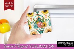 Boho Western Magnet Sublimation - Country Square Magnet PNG Product Image 1