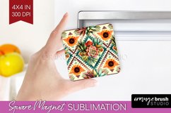Boho Western Magnet Sublimation - Country Square Magnet PNG Product Image 1