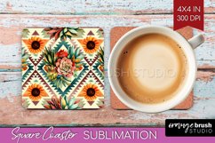 Boho Western Square Coaster - Country Coaster PNG Product Image 1
