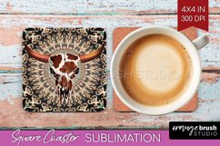Boho Western Square Coaster - Country Coaster PNG Product Image 1