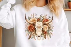 Western Boho Floral Cow Skull PNG Product Image 2