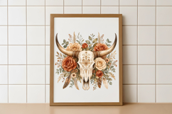 Western Boho Floral Cow Skull PNG Product Image 4