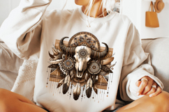 Boho Cow Skull PNG, Feathers PNG, Western PNG, Bull Skull Product Image 2