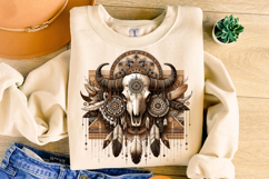 Boho Cow Skull PNG, Feathers PNG, Western PNG, Bull Skull Product Image 3