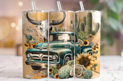 Retro Truck Tumbler Wrap, Cactus Tumbler, Western Tumbler Product Image 1